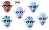 8x Zombie masker familie assortie - Opa/Vader/moeder/kind masker - Horror griezel Halloween uitdeel part wanddecoratie festival evenement