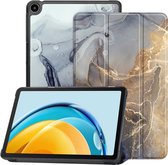 Hoozey - Book Case geschikt voor Samsung Galaxy Tab S9 (2023) - 11 inch - Sleep cover - Marmer print - Grijs / Goud
