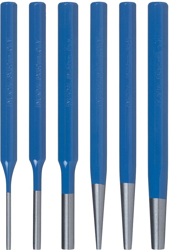 Een set van zes Hyundai dorens, waaronder een centerpons en platte dorens.