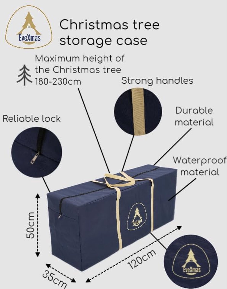 Kerstboom Opbergtas - Opbergtas voor Kerstboom met Rits en Draaggrepen, Opbergoplossing in Diverse Maten (Groen 120 cm