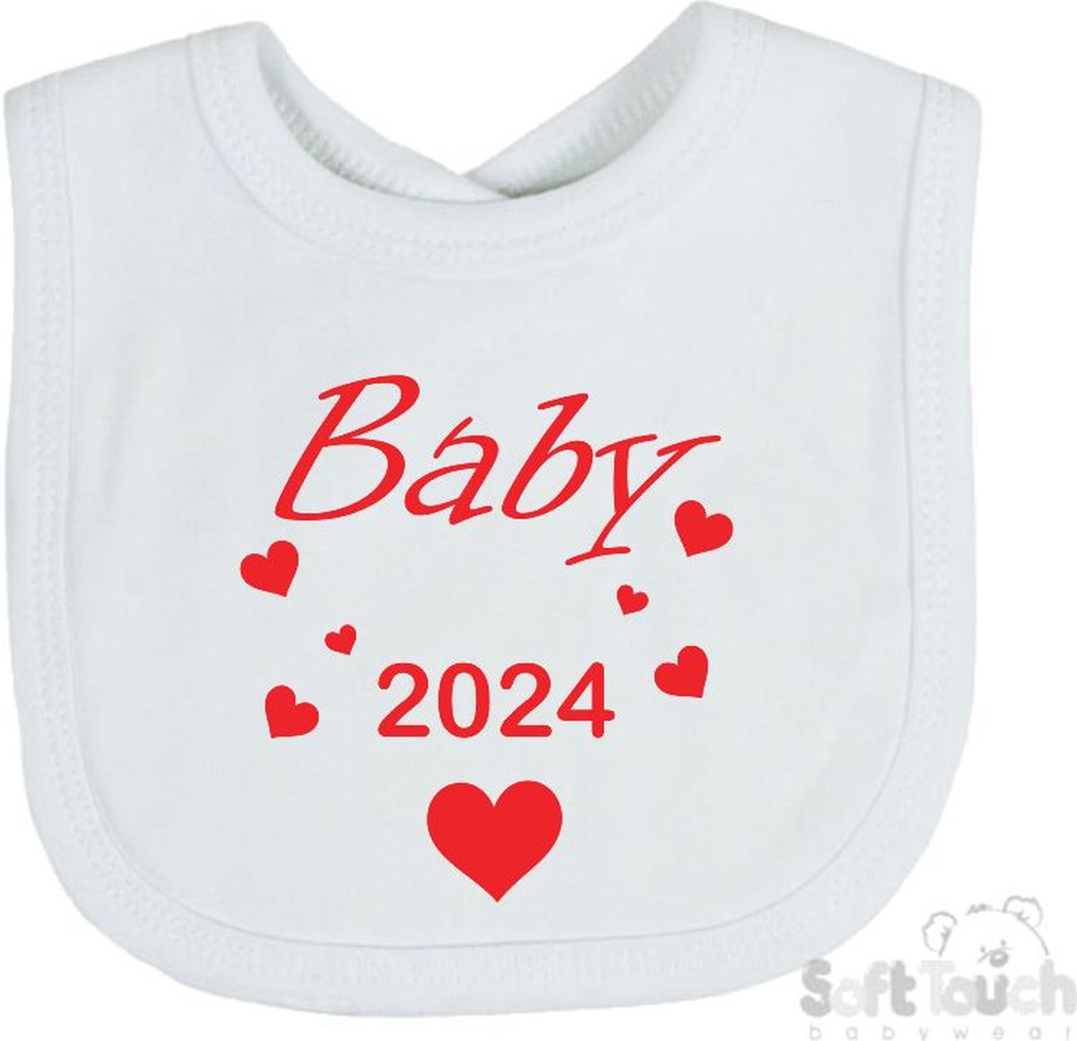Goedkoopste Soft Touch Slabber Slabbetje Slab Baby 2024 Unisex Katoen Wit/rood Maat 33x22 Cm