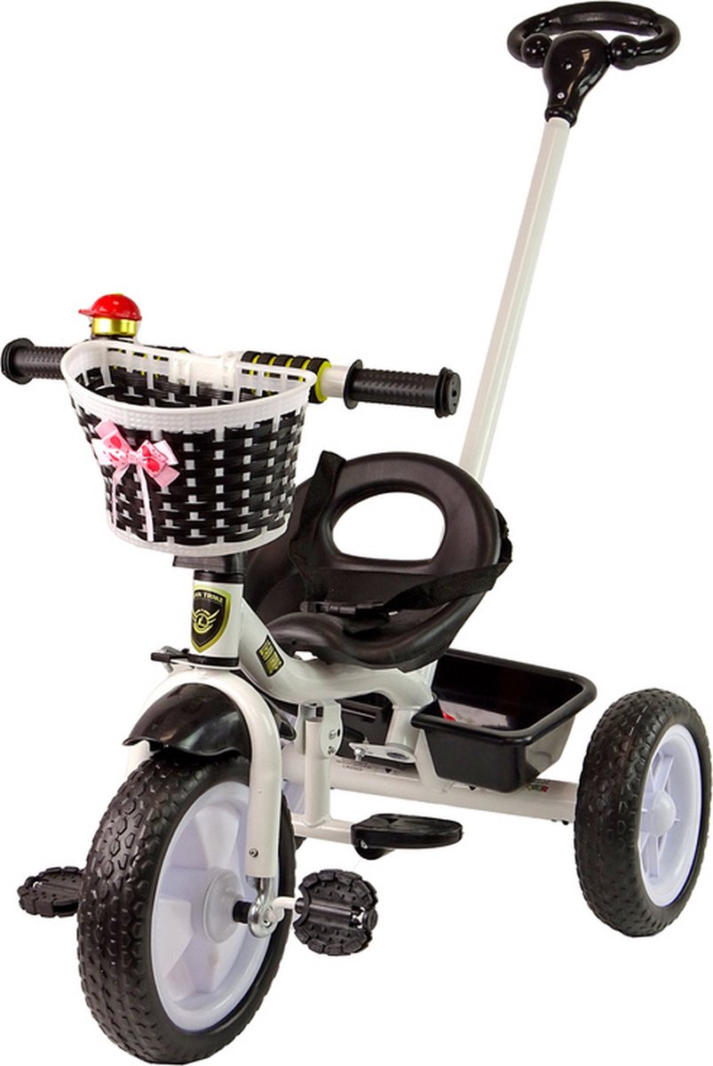 Driewieler - met duwstang en fietsmandje- 95x48x90cm - zwart