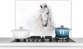 Spatscherm keuken 90x60 cm - Kookplaat achterwand Paard - Waterverf - Dieren - Wit - Muurbeschermer - Spatwand fornuis - Hoogwaardig aluminium