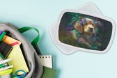 Broodtrommel Wit - Lunchbox Hond - Puppy - Bloemen - Natuur - Golden retriever - Brooddoos 18x12x6 cm - Brood lunch box - Broodtrommels voor kinderen en volwassenen