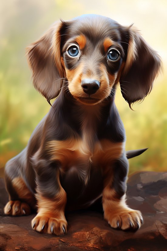 Dachshund Poster | Schattige Dierenposter | Teckel | Hondenposter | Puppy Poster | Kinderkamer | Babykamer | Babydieren | 51x71cm | Wanddecoratie | Muurposter | DZ | Geschikt om in te lijsten