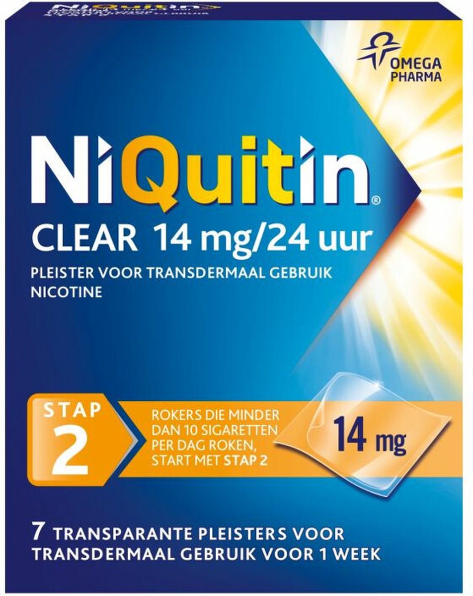Goedkoopste NiQuitin Clear Pleisters 14 mg - Stap 2 - Stoppen met roken - 7 stuks
