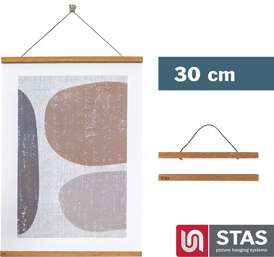 STAS Posterhanger (30cm) - Hout - Teak - Magnetisch poster ophangsysteem - Posterlijst - Posterklem - Posterhouder