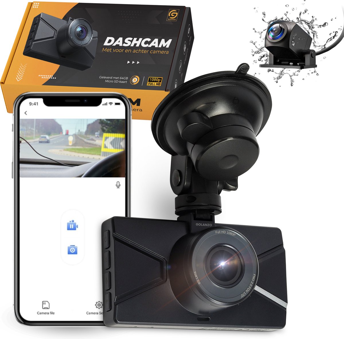 Golanzo Dual Dashcam voor Auto - Voor en Achter Camera - Met WIFI en App - Full HD Kwaliteit - Nederlandse Handleiding - Bestverkocht -