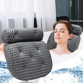 Badkussen, nekkussen badkuip grijs, 4D-Air-Mesh Comfort badkussen, douchekussen badkuip met 7 haken, geschikt voor alle badkuipen