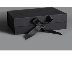Cadeaudoos + Tasje - 26*19*8 cm - Geschenkdoos met Magneet - Giftbox - ZWART - Gelamineerd Karton - met Lint - Vouwdoos - Verpakking