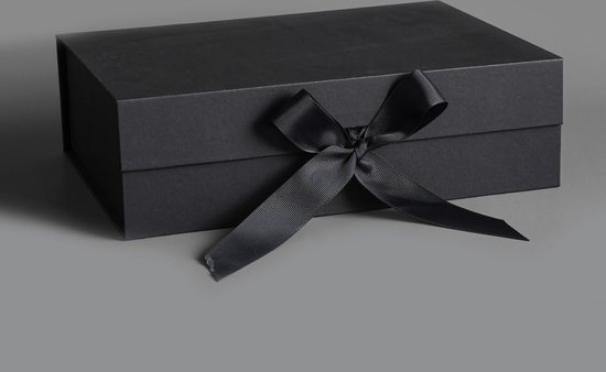 Cadeaudoos + Tasje - 26*19*8 cm - Geschenkdoos met Magneet - Giftbox - ZWART - Gelamineerd Karton - met Lint - Vouwdoos - Verpakking