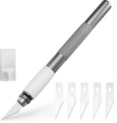 ACROPAQ Scalpel Hobbymes - Met 5 extra bladen, Met softgrip, Donker Aluminium - Scalpelmesjes, Precisiemes