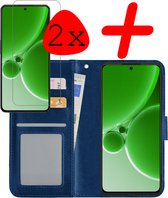 Hoes Geschikt voor OnePlus Nord 3 Hoesje Bookcase Hoes Flip Case Book Cover Met 2x Screenprotector - Hoesje Geschikt voor OnePlus Nord 3 Hoes Book Case Hoesje - Donkerblauw