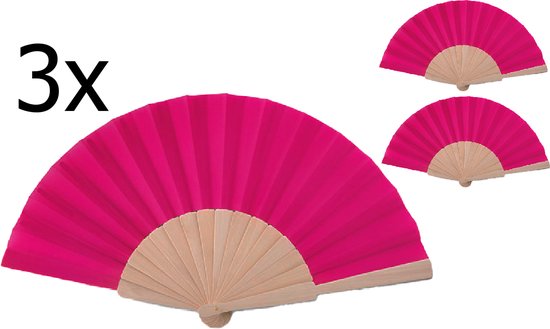 Handwaaier - 3 stuks - Fuchsia Roze