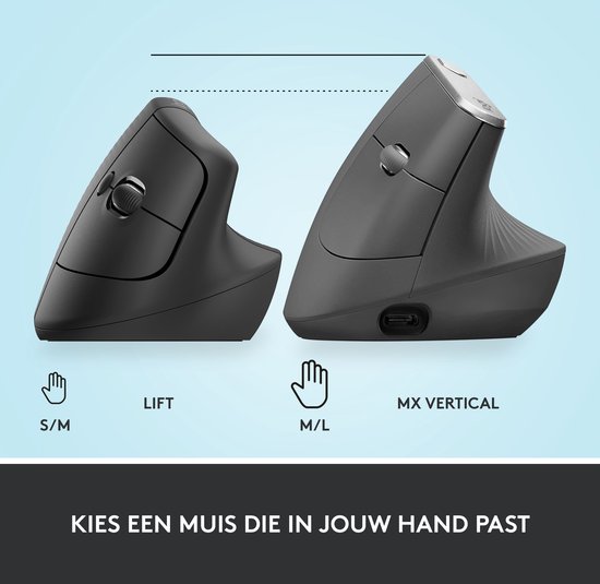 Logitech Lift - Verticale ergonomische muis - Rechtshandig - Donkergrijs
