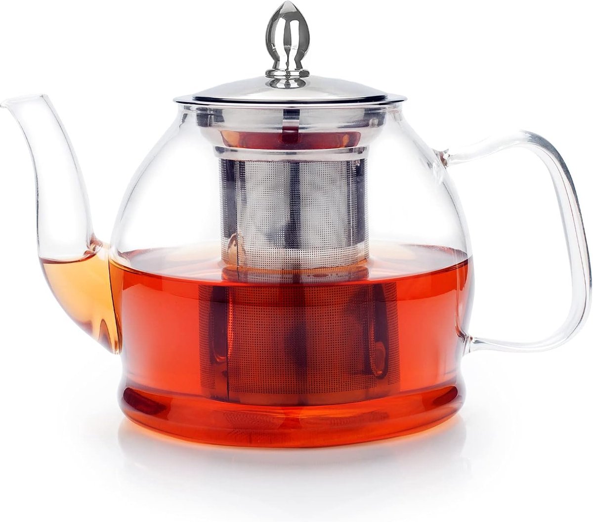 Theepot van glas, 1 liter, glazen theepot, met afneembare roestvrijstalen zeef, glazen theepot met afneembare roestvrijstalen zeef, kookplaatveilige theepot van glas