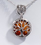 Moederdagactie! Brigada 925 sterling zilver levenboom hanger met echte natuurlijke barnsteen-amber inclusief zilveren collier