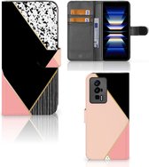 GSM Hoesje Geschikt voor Xiaomi Poco F5 Pro Bookcase Black Pink Shapes
