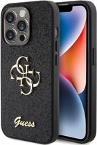 Guess 4G Logo Glitter Back Case - Geschikt voor Apple iPhone 15 Pro (6.1") - Zwart