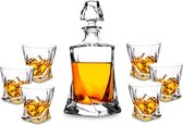 Luxe Whisky Karaf en Glazen Set - Een Kristallen Whiskey Decanter van 800 ml met 6 Whiskey Glazen van 300 ml, Perfect voor Cocktails, Martini, Cognac, Scotch, Whisky, Wodka - Prachtig Verpakt in een Luxe Geschenkdoos, Complete Set van 7 Stuks