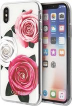 Guess Flower Desire Transparant Hard iPhone XS Max Hoesje - Driekleurige Rozen