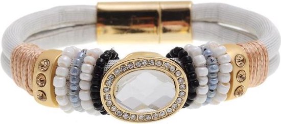 Bracelet Behave avec fermoir magnétique de 18 cm de longueur, avec une pierre en verre taillé facette et des perles