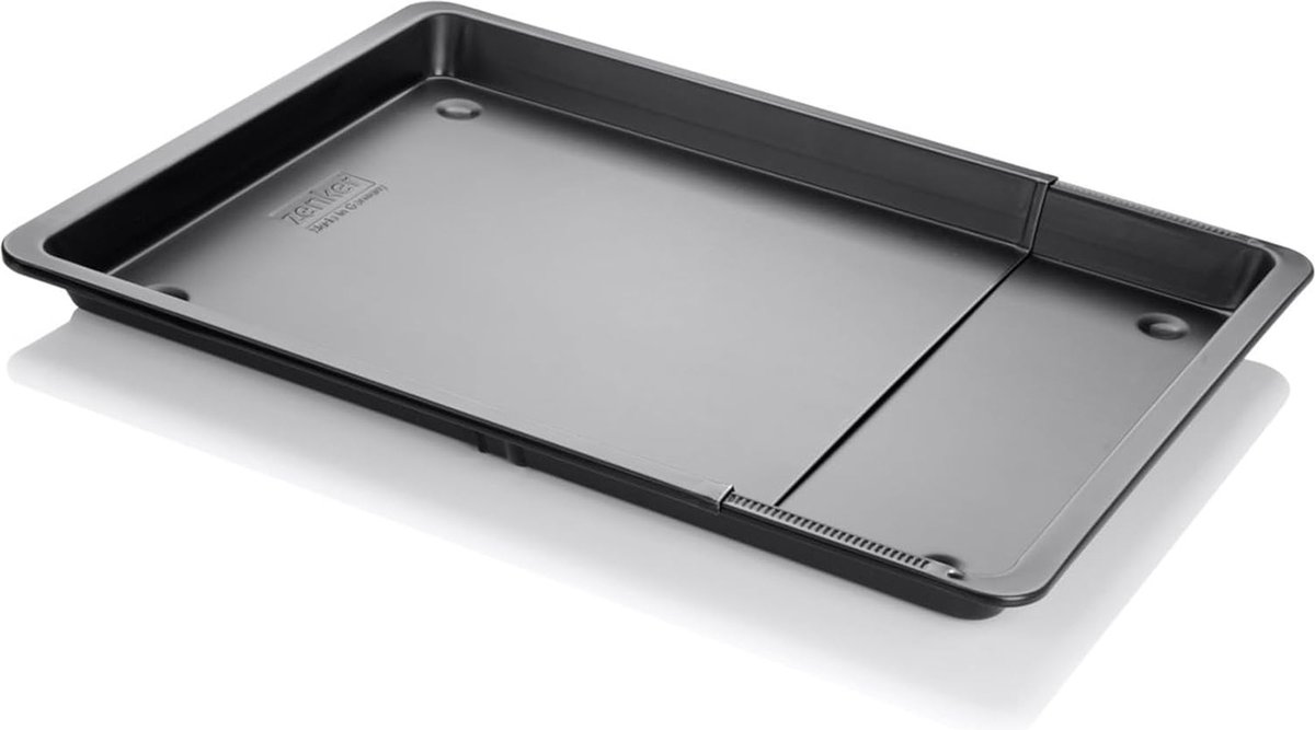 Universele bakplaat 37-52 cm BLACK METALLIC, bakplaat rechthoekig met anti-aanbaklaag, ovenplaat uittrekbaar, kookplaat verstelbaar (kleur: zwart metallic), hoeveelheid: 1 stuk