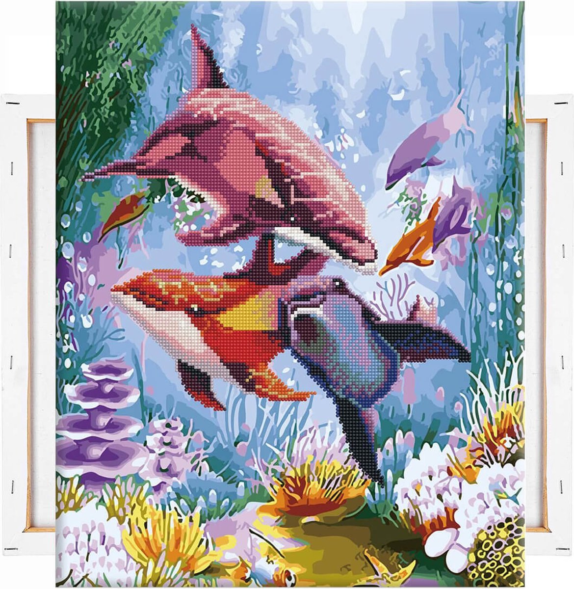 Schilderen Op Nummer Volwassenen DIY Hybrid Paint By Number Diamond Painting - Compleet Hobby Pakket op Frame met Vernis - ®Arty Bee - Dolfijnen Feest - 40x50cm — afbeelding 5