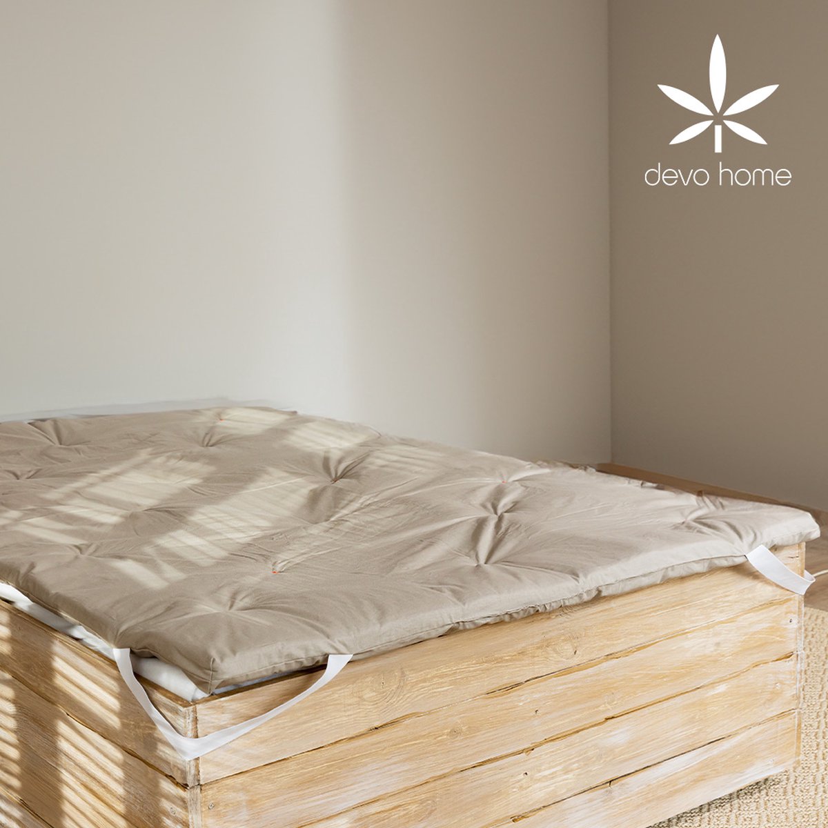 DevoHome Topdekmatras van Hennep - Topper matras 160x200 cm - Matrashoes Matrastopper 2000 GSM - Japans Vloermatras - Anti-Allergeen - Hennep vezels en Katoen - Draagbaar en Oprolbaar Futon Matras - Futon Bed Japanse Futon
