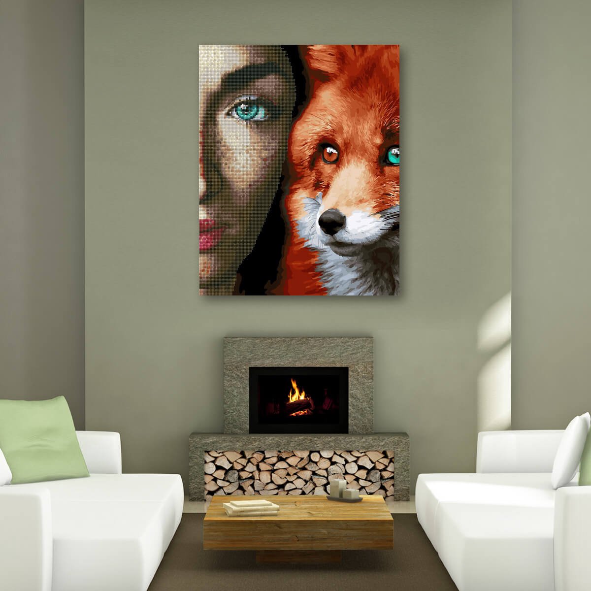 Schilderen Op Nummer Volwassenen DIY Hybrid Paint By Number Diamond Painting - Compleet Hobby Pakket op Frame met Vernis - ®Arty Bee - Vos Dame - 40x50cm — afbeelding 3