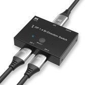 iFoulki DisplayPort 8K DP 1.4 2In 1Out 1In 2Out Switch Bidirectioneel 8K bij 30 Hz 4K bij 120 Hz Splitterconverter voor meerdere bronnen en beeldschermen