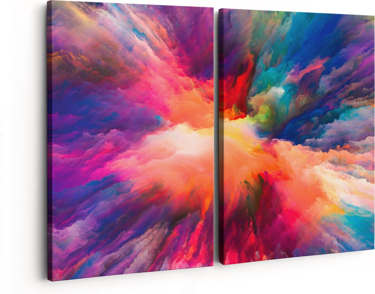 Artaza Canvas Schilderij Tweeluik Abstracte Kunst van Kleuren Verf - 160x120 - Groot - Foto Op Canvas - Canvas Print