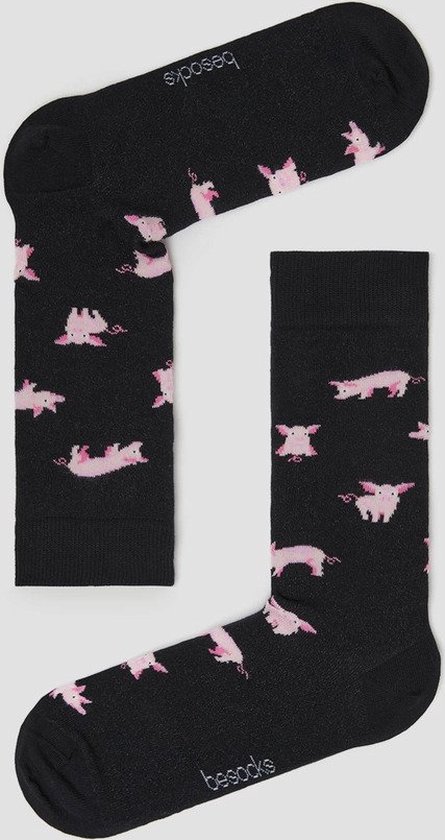 Grappige Sokken Zwart met Varkens in Bio katoen maat 41-46 - Varkentjes - Zacht - Trendy geschenk - Trendy Cadeau - Verjaardag - Geschenk - Kerst