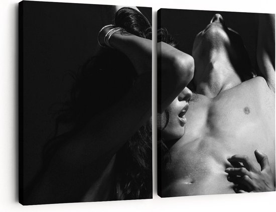 Artaza Canvas Schilderij Tweeluik Naakte Vrouw met Man - Liefde Koppel - Zwart Wit - 120x80 - Foto Op Canvas - Canvas Print