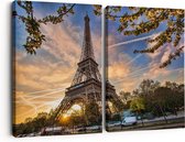 Artaza Canvas Schilderij Tweeluik Eiffeltoren In Parijs Tijdens Zonsondergang - 180x120 - Groot - Foto Op Canvas - Canvas Print