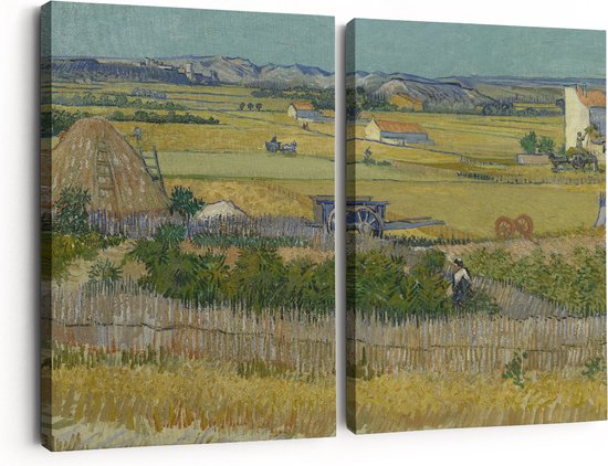 Artaza Canvas Schilderij Tweeluik De Oogst - Vincent van Gogh - 180x120 - Groot - Foto Op Canvas - Canvas Print