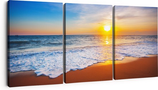 Artaza Canvas Schilderij Drieluik Strand En Zee Tijdens Zonsondergang - 90x40 - Foto Op Canvas - Canvas Print