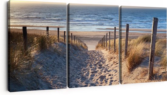 Artaza Canvas Schilderij Drieluik Voetpad in de Duinen met Strand en Zee - 180x80 - Groot - Foto Op Canvas - Canvas Print