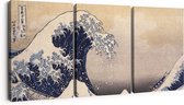 Artaza Canvas Schilderij Drieluik De Grote Golf van Kanagawa - Katsushika Hokusai - 180x80 - Groot - Foto Op Canvas - Canvas Print