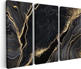 Artaza Canvas Schilderij Drieluik Abstracte Kunst - Marmer met Gouden Tinten - 180x120 - Groot - Foto Op Canvas - Canvas Print