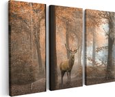 Artaza Canvas Schilderij Drieluik Hert In Het Bos - Herfst - 90x60 - Foto Op Canvas - Canvas Print