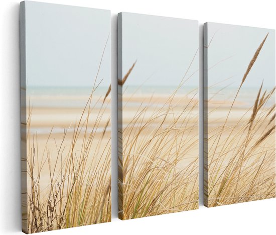Artaza Canvas Schilderij Drieluik Strand en Zee met Begroeiing - 150x100 - Groot - Foto Op Canvas - Canvas Print