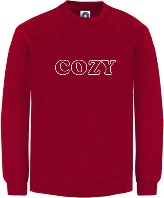 Huissweater - Huistrui - Sweater - Rood - WITTE tekst COZY - ruimzittend - Large