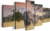 Artaza Canvas Schilderij Vijfluik Groep Olifanten in het Wild - Kudde - 100x50 - Foto Op Canvas - Canvas Print