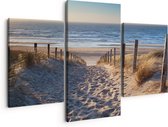 Artaza Canvas Schilderij Drieluik Voetpad in de Duinen met Strand en Zee - 150x120 - Groot - Foto Op Canvas - Canvas Print