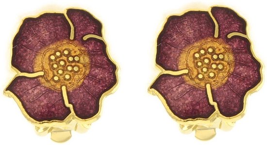 Behave Boucle d'oreille clip femme fleur émail violet