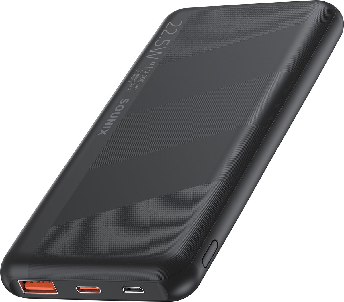Sounix Powerbank 10000 mAh - 22.5W Snellader - Universele Powerbank 22.5W met Snellaadfunctie - USB & USB-C poort - geschikt voor iPhone/Samsung -Zwart