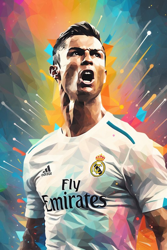 Affiche Cristiano Ronaldo | Affiche du Real Madrid | Portrait abstrait | Affiche de football | Champions League | 51x71cm | Décoration murale | Affiche murale | RTB | Convient pour l'encadrement