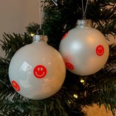 Smiley kerstballen - 2 stuks - 8cm - The Neon Orange Christmas Smiles