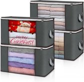 Duurzaam&Mi - Opbergtassen (4 stuks 1 set) - organizer - opbergdoos met deksel - grote verhuisdozen - opvouwbare opbergdozen -kleding - dekbedden en beddengoed - kledingopbergdozen - grijs -